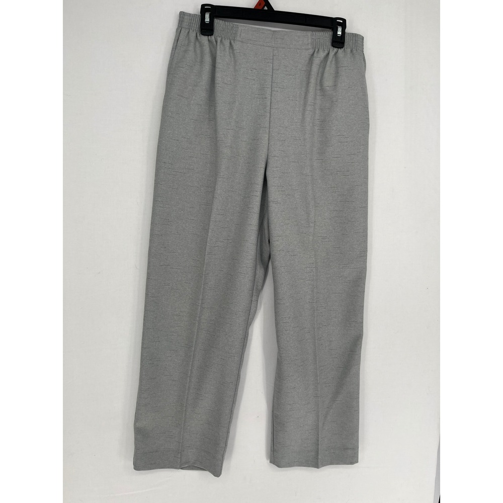 Alfred Dunner Women 12 Gray Elastic Waist Textured Straight Leg Pull On Pants
